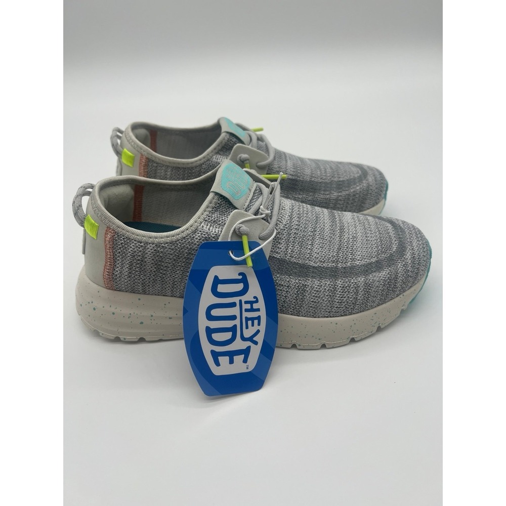 Hey Dude Sirocco W Speckle Grey Neon Teal Slip On Sneakers Women's Size 5 NEW